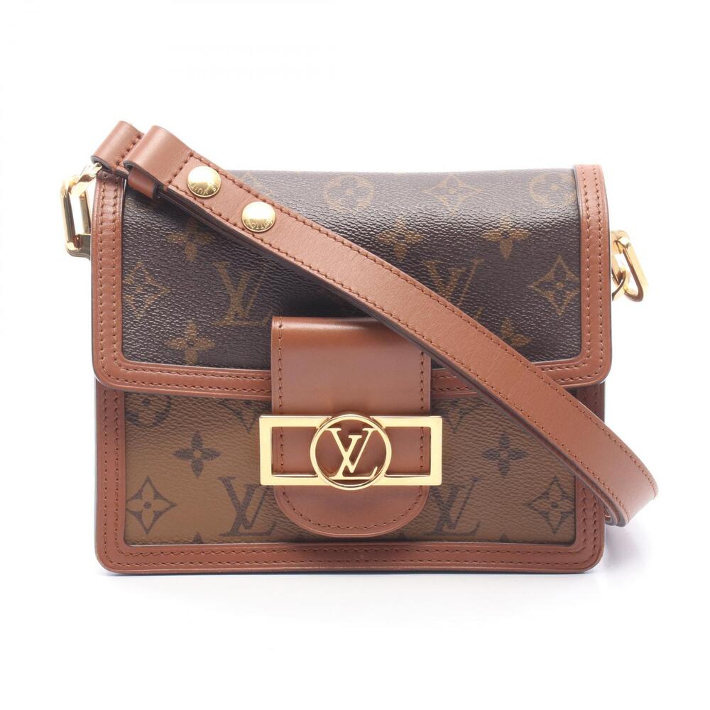 Louis Vuitton Dauphine Canvas Leather Monogram Reverse Shoulder Bag Beige Brown